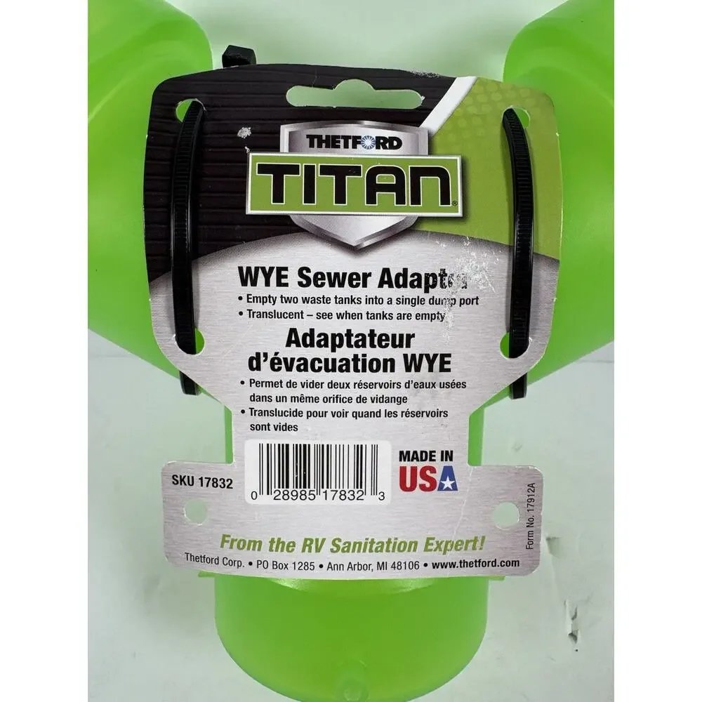 Thetford Titan WYE Sewer Adapter RV Waste Dump Hose Connector 17832 New USA